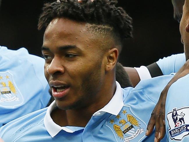 Football - Manchester City v AFC Bournemouth - Barclays Premier League - Etihad Stadium - 17/10/15 Manchester City's Raheem Sterling celebrates scoring their first goal with teammates Action Images via Reuters / Jason Cairnduff Livepic EDITORIAL USE ONLY. No use with unauthorized audio, video, data, fixture lists, club/league logos or "live" services. Online in-match use limited to 45 images, no video emulation. No use in betting, games or single club/league/player publications. Please contact your account representative for further details.