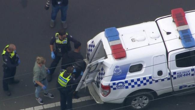 Police take one man into custody following a high-speed police chase that started in Werribee and ended in Ascot Vale. Picture: 7News