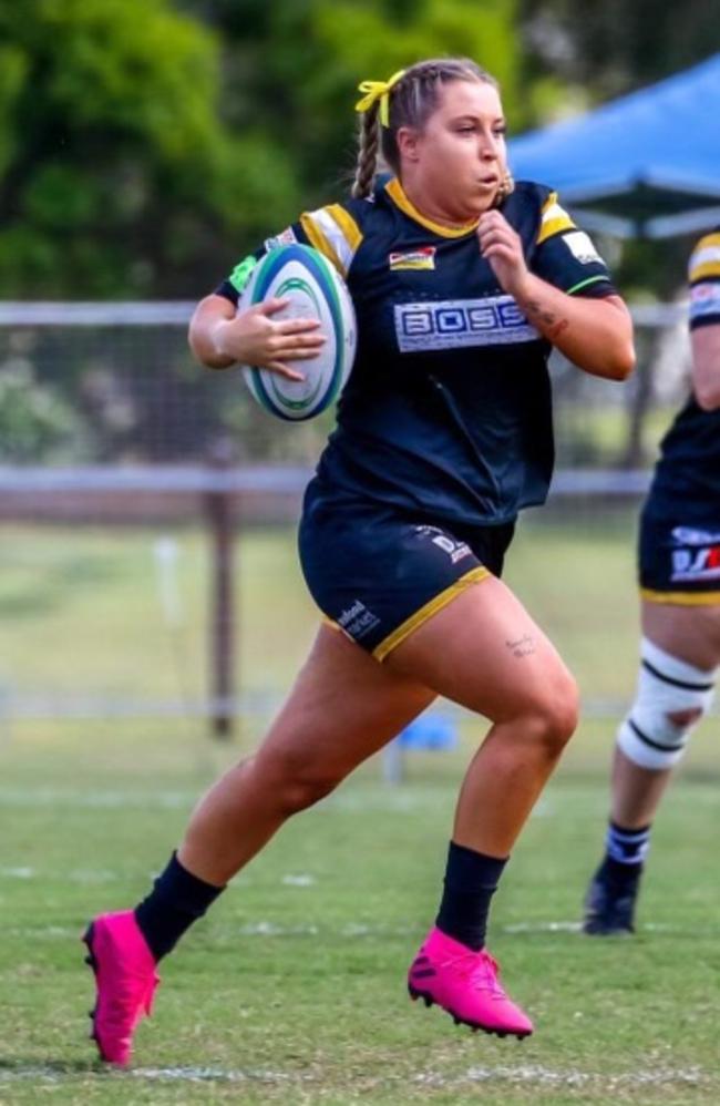 Tyla Mitchell in action for the Caloundra Lighthouses in the senior women’s Sunshine Coast rugby union competition.