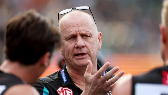 Ken Hinkley refused to answer questions about his future. Picture: James Elsby/AFL Photos