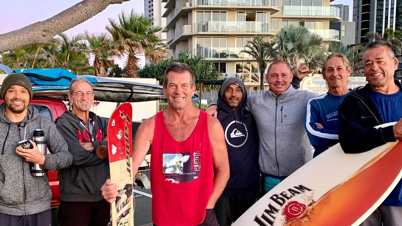 Local surfing crew "The Fossils" at Surfers Paradise. Picture Jenny Masters