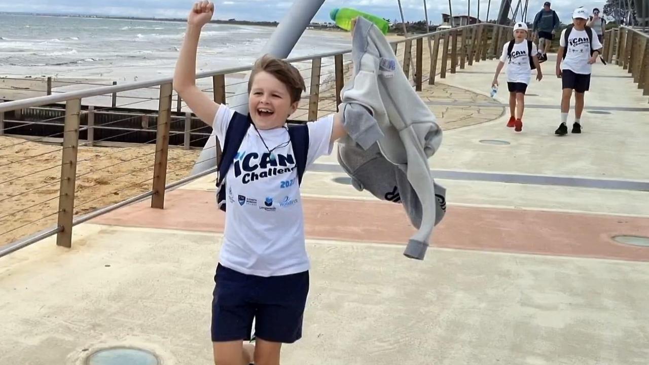 Oscar Taylor is thrilled to finish the walk, which saw four local schools come together to raise more than $200,000 for this year’s Good Friday Appeal.