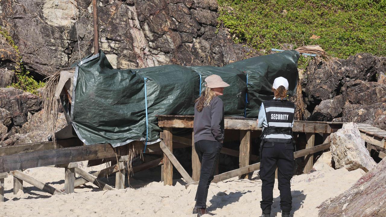 Props and staging being put into place on North Burleigh headland for weekend filming of “The Bluff”. Picture Glenn Hampson