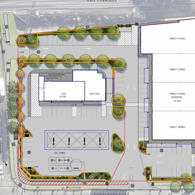 Proposed plans for the service station and retail hub to replace Eagers Holden on Newmarket Rd.