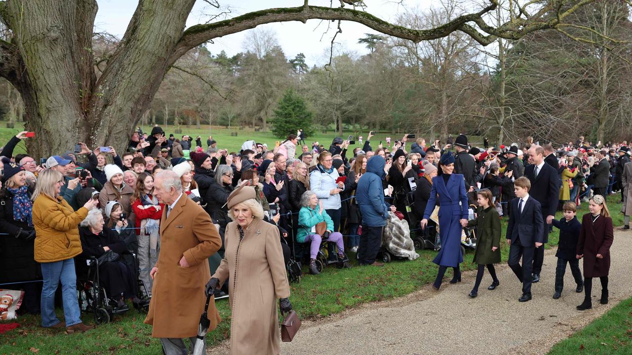 King Charles and Queen Camilla followed by Princess Catherine and her children. Picture: AFP