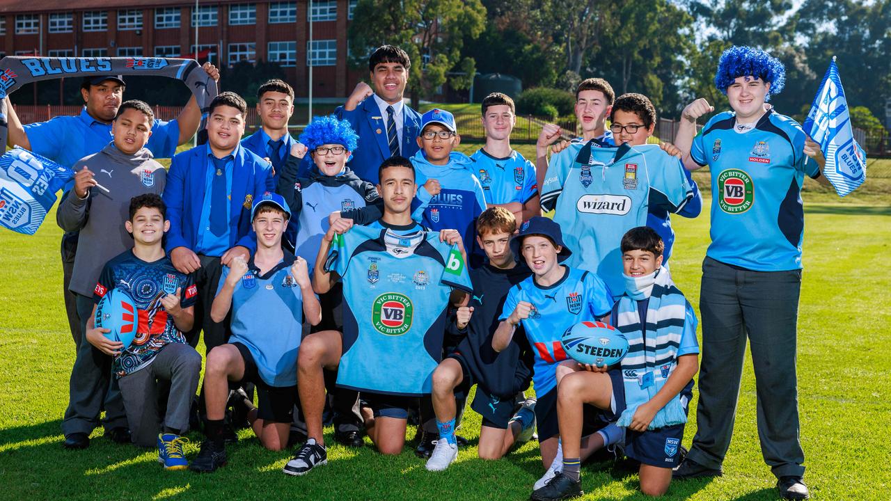 Patrician Brothers School in Blacktown students are all set to support the Blues. Picture: Justin Lloyd