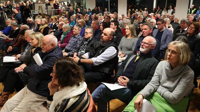 A packed public meeting about Rosny Hill Hotel at the Rosny Park Bowls Club in July. Picture: SAM ROSEWARNE