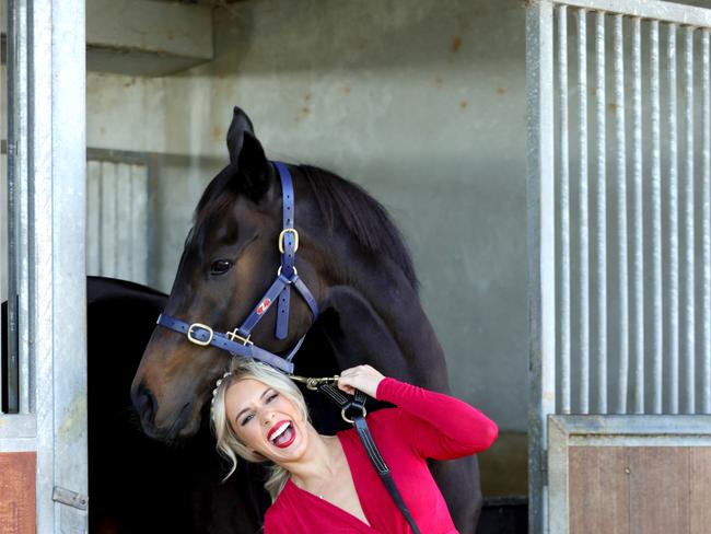 Britt Taylor, with "Benedetta" who will be racing in the main race, the Stradbroke Cup, Eagle Farm Racecourse, on Friday 14th June 2024 - Photo Steve Pohlner