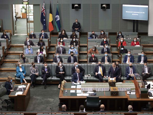 Treasurer Jim Chalmers delivering his economic update to parliament in the House of Representatives in Parliament House in Canberra Thursday. Picture: NCA NewsWire/Gary Ramage