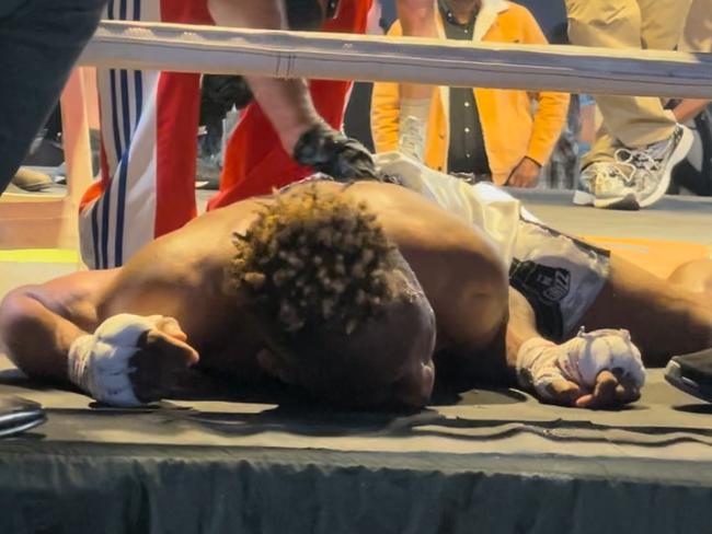 There were distressing scenes in Sydney last week after Perth-based Nigerian boxer, Kazeem Soyoye, collapsed after his fight. Picture: Supplied