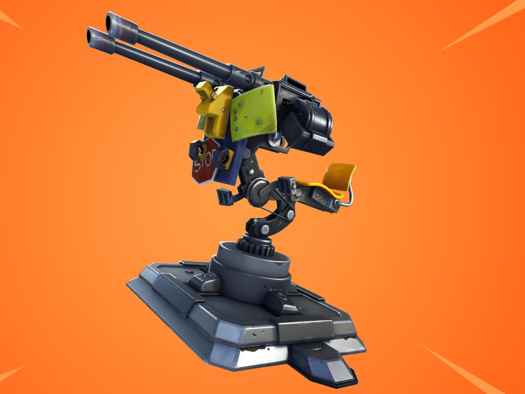 The Mounted Turret allows players to fire surprise rounds at their enemies from a safe distance and height. Picture: Fortnite