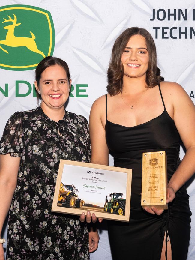 John Deere Agriculture Service Technician of the Year Jaymee Ireland with John Deere director aftermarket and customer support Emma Ford.