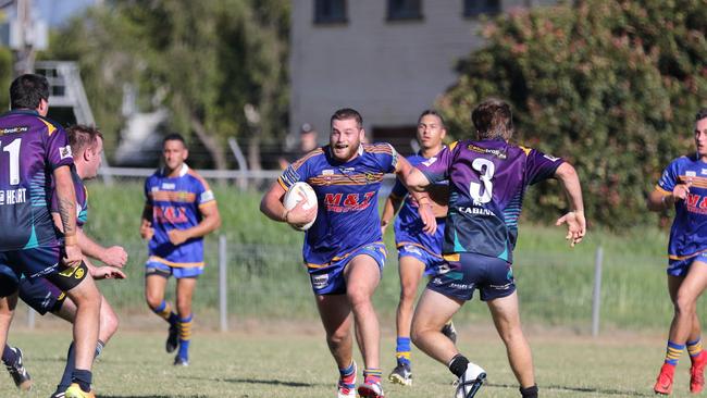 Marist Brothers front-rower Lochie Perren on the charge in NRRRL Photo Ursula Bentley@CapturedAus.