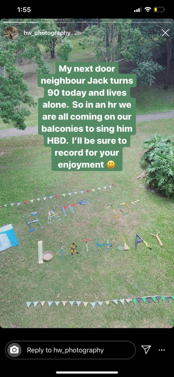 The sign made by local children from household items.