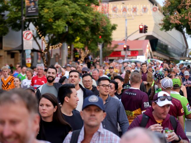 Crowds at Caxton St, Colour around Suncorp Stadium and Caxton Street ahead of Magic Round , Suncorp Stadium, Milton, Brisbane, on Friday 17th May 2024 - Photo Steve Pohlner