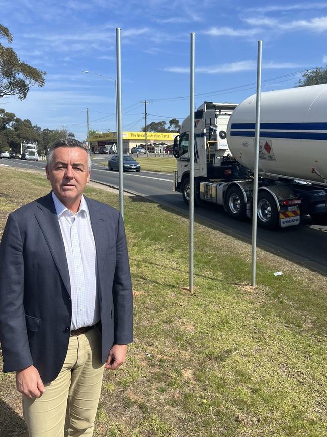 Former Coalition Infrastructure Minister Darren Chester at the site of one of the projects under threat of being shelved by the federal government in Bairnsdale.