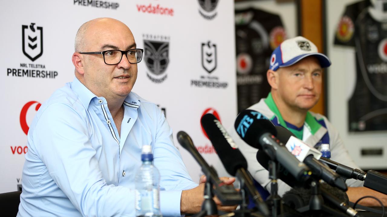 Warriors CEO Cameron George (left) and coach Nathan Brown. Picture: Phil Walter/Getty