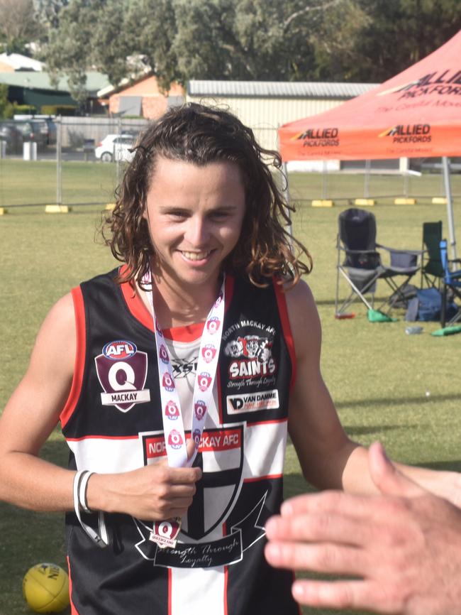 Cam Wharton after the North Mackay Saints v Eastern Swans reserves AFL grand final at Magpies Sporting Club, Mackay, September 11, 2021. Picture: Matthew Forrest