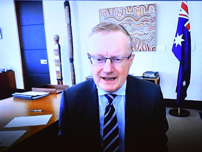 Reserve Bank of Australia Governor Philip Lowe appears by audio visual link at the Senate Inquiry into COVID-19 at Parliament House in Canberra, Thursday, May 28, 2020. (AAP Image/Mick Tsikas) NO ARCHIVING
