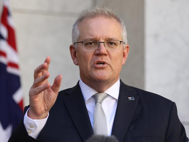 Prime Minister Scott Morrison speaking at a press conference on Wednesday. Picture: NCA NewsWire/Gary Ramage