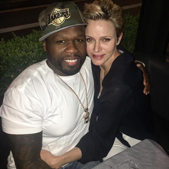 Unlikely friends, 50 Cent cuddles Princess Charlene ... “This is me chilling with Princess Charlene of Monaco she is super cool” Picture: @50cent/Instagram