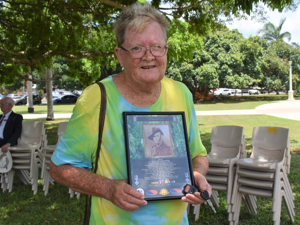 Josephine Cronin remembering her father John Joseph Cronin who was a prisoner of war in World War II. Photo taken at the 2021 Remembrance Day Ceremony in Jubilee Park. Picture: Lillian Watkins