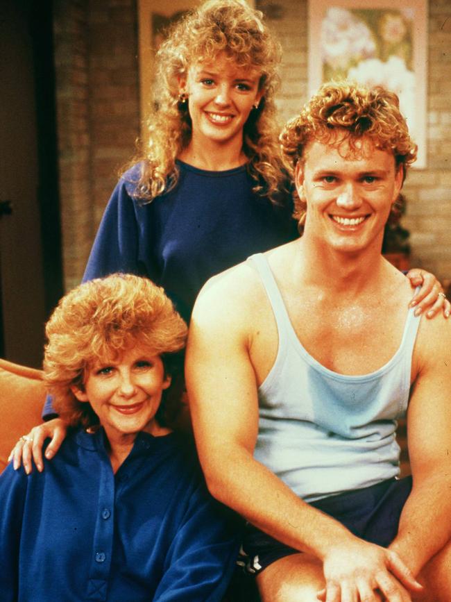 Craig McLachlan with Kylie Minogue and Anne Charleston on set in 1988.