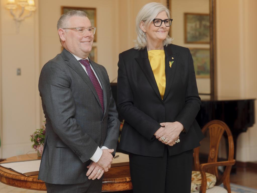 Senator Murray Watt with Governor-General Sam Mostyn at Monday’s swearing-in ceremony for federal cabinet. Picture: David Beach/NCA NewsWire