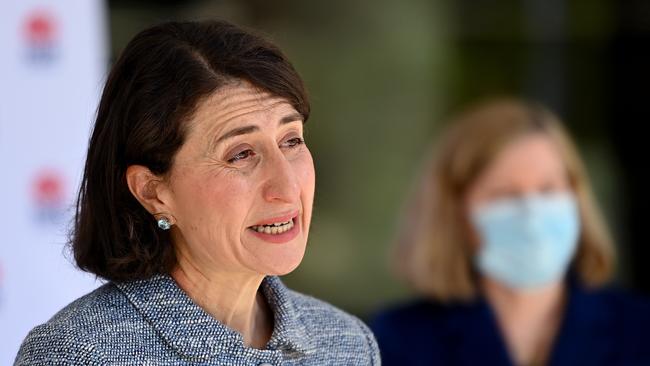 NSW Premier Gladys Berejiklian speaks to the media on Saturday. Picture: NCA NewsWire/Bianca De Marchi