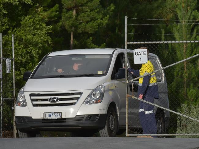 A van leaves the mine on Thursday morning. Picture: Ian Wilson