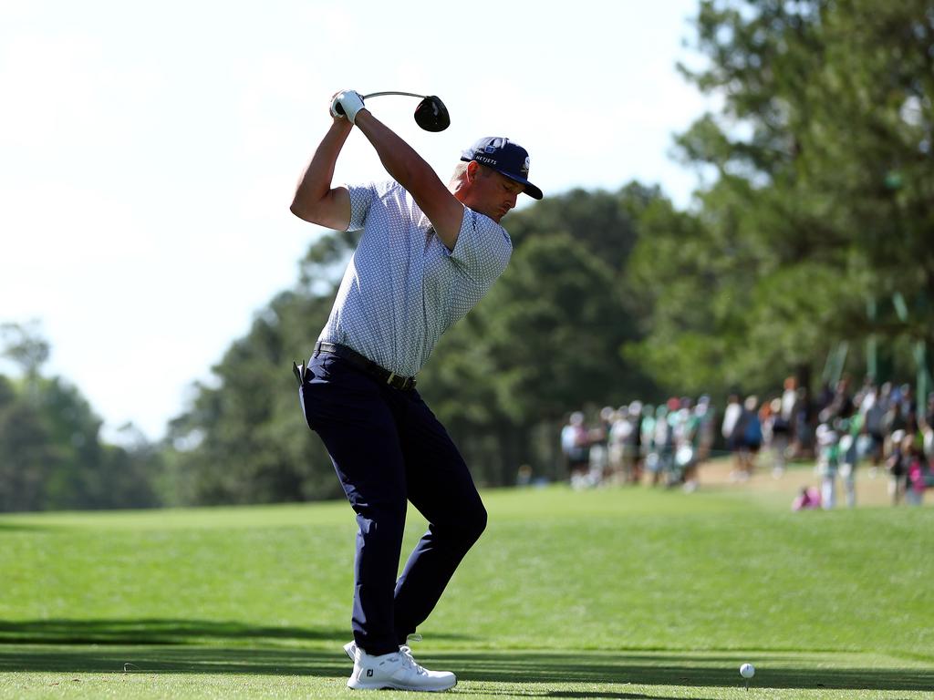 DeChambeau giving it everything off the 15th tee during the second round. Picture: Maddie Meyer/Getty Images