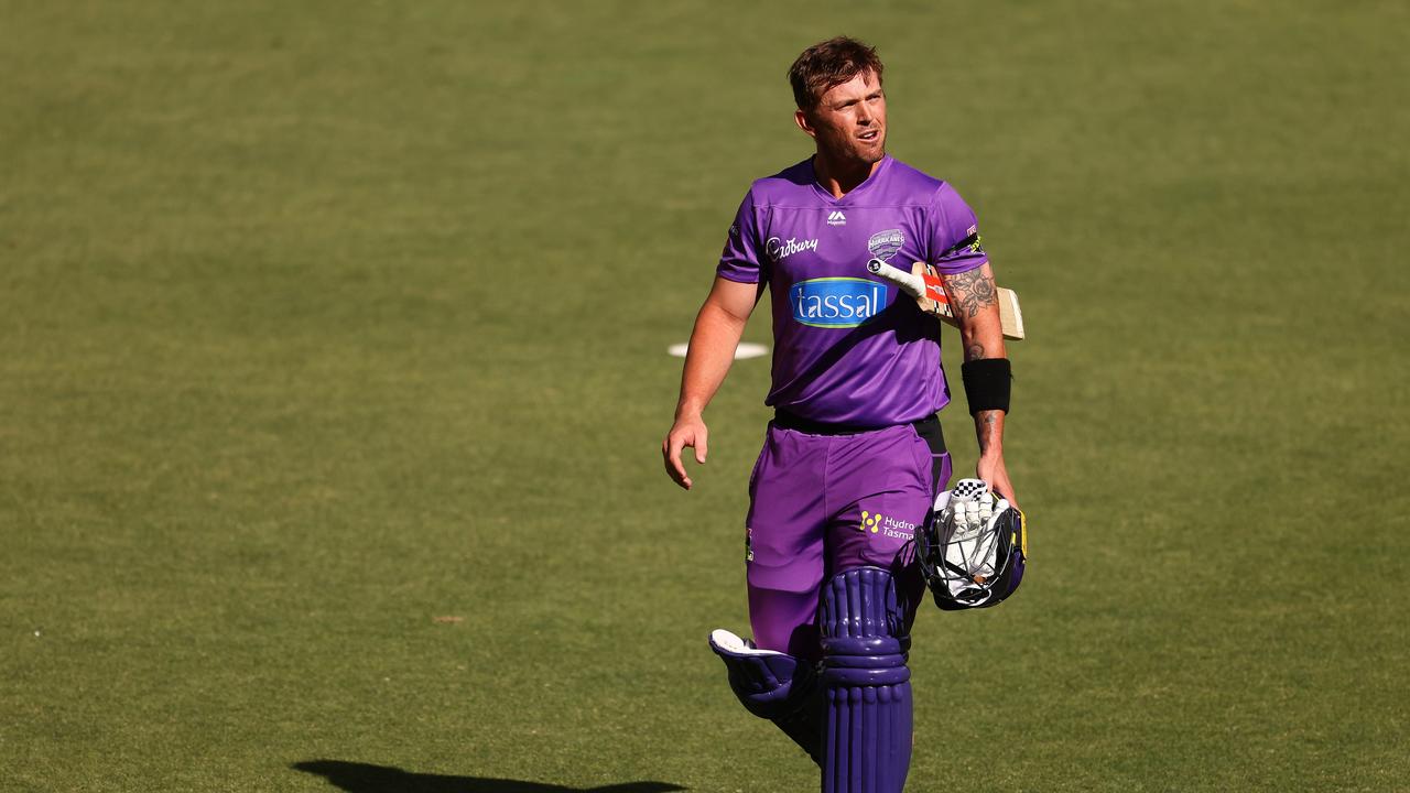 Hurricanes batsman Ben McDermott walks from the field after being dismissed. Picture: Paul Kane/Getty Images