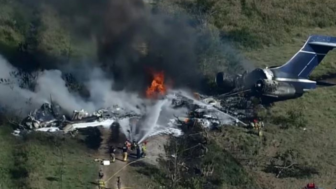 Emergency crews were on the scene of a fiery plane crash in Waller County, Texas on Oct. 19, 2021. Picture: