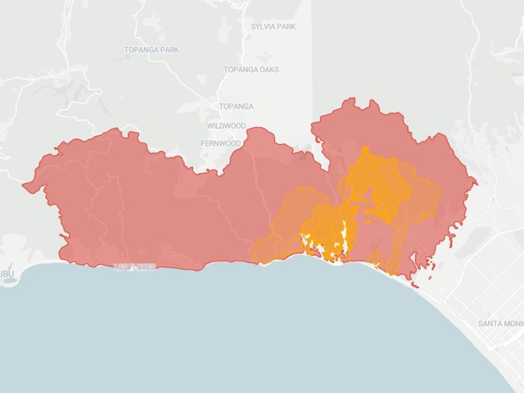 The Palisades fire as of 11am January 9. Picture: The Conversation/California Department of Forestry and Fire Protection