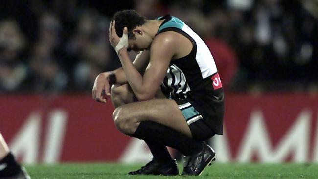 Port Adelaide’s Shaun Burgoyne takes the qualifying final loss hard at AAMI Stadium.