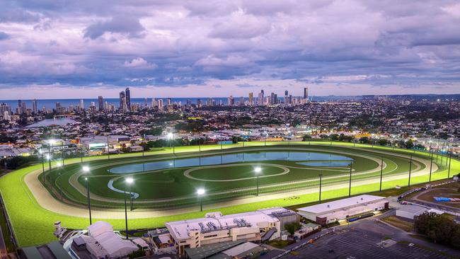 The Gold Coast Turf Club pictured following the installation of lights  that will enable it to host night meetings. Picture: Supplied.