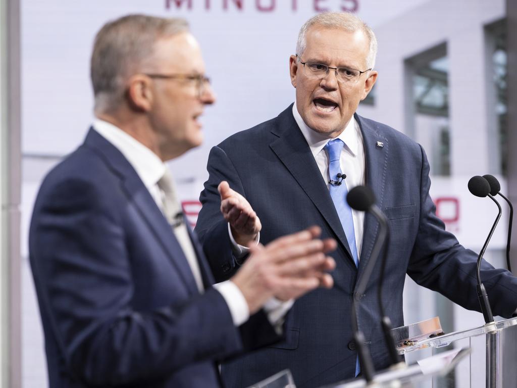 Wages growth was one of the topics Anthony Albanese and Scott Morrison clashed over during their debate on Sunday night. Picture: Alex Ellinghausen