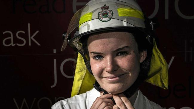 MAIN IMAGE: Sophie Ballard, back at Maclean High after helping fight fires with local RFS units. INSET: Proudly wearing the RFS uniform. Picture: Adam Hourigan