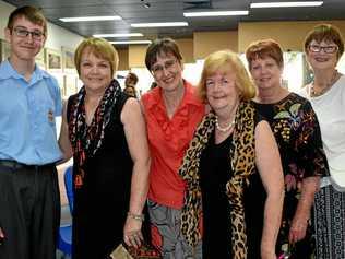 Victor Churilov, Penny Corbin, Elena Churilova, Pam Garven, Kay Hooper and Ann Riches attend the launch of the Colours of Capricorn exhibition which runs November 14 to 25 in the Kern Arcade. Picture: Jann Houley