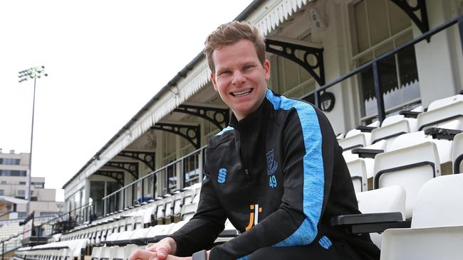 HOVE, ENGLAND - MAY 02: Steve Smith of Australia poses for a portrait at The 1st Central County Ground as he joins Sussex CCC on May 02, 2023 in Hove, England. (Photo by Steve Bardens/Getty Images)