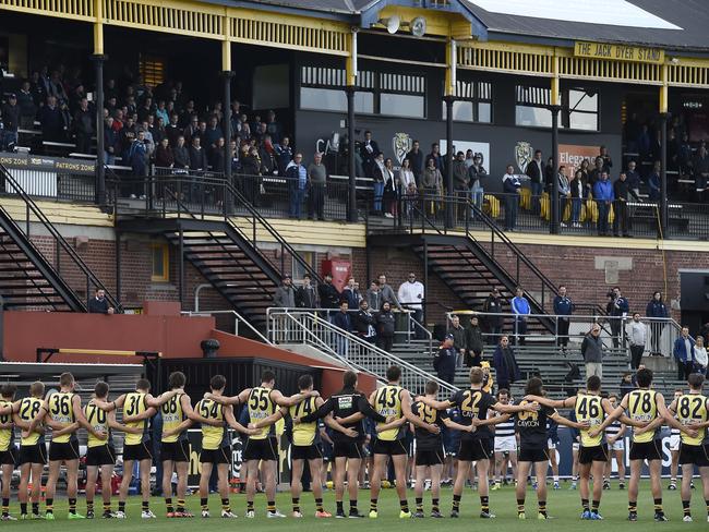 Same ground, new name. Players line up at what will now be known the Swinburne Centre. Picture: Andy Brownbill