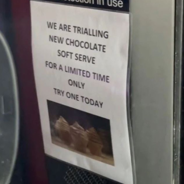 This sign alerted Australians to the existence of the chocolate soft serve last year. Picture: TikTok/TillyWhitfield