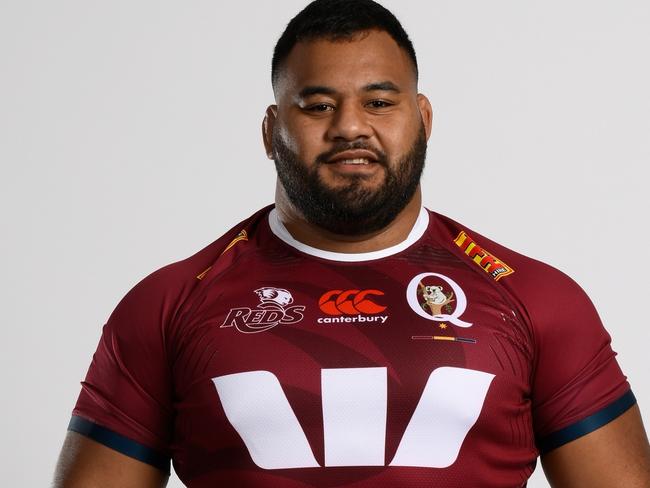 BRISBANE, AUSTRALIA - JANUARY 18: Taniela Tupou poses during the Queensland Reds 2023 Super Rugby headshots session atNational Cricket Centre on January 18, 2023 in Brisbane, Australia. (Photo by Matt Roberts/Getty Images for Rugby Australia)