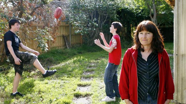 Widow Siobahn Steven with her sons at their home in Melbourne, lost her husband to leukaemia in 2001 and sold their then home and invested $100,000 in finance group City Pacific to build up a deposit for another home. Pictured in 2009.