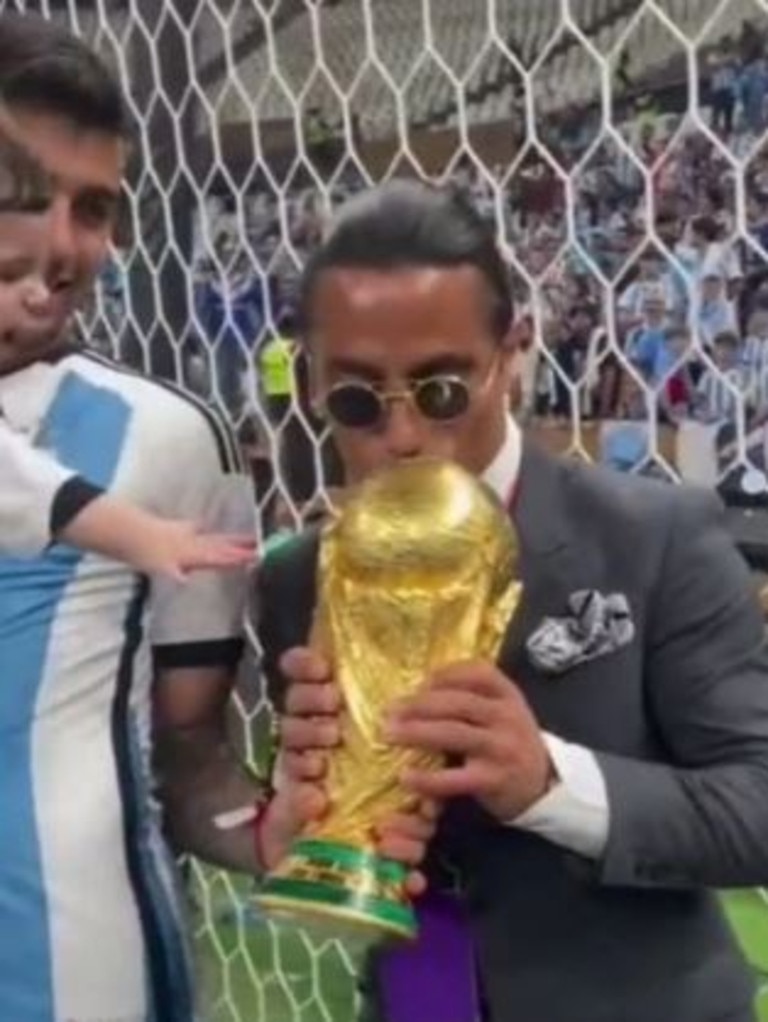 Salt Bae gave the trophy a big kiss after snatching it away. Pic: Instagram
