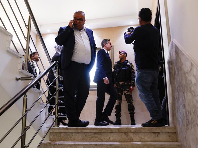 US Secretary of State Antony Blinken arrives to meet with the Palestinian president at the Palestinian Muqataa Presidential Compound in the West Bank city of Ramallah. Picture: AFP