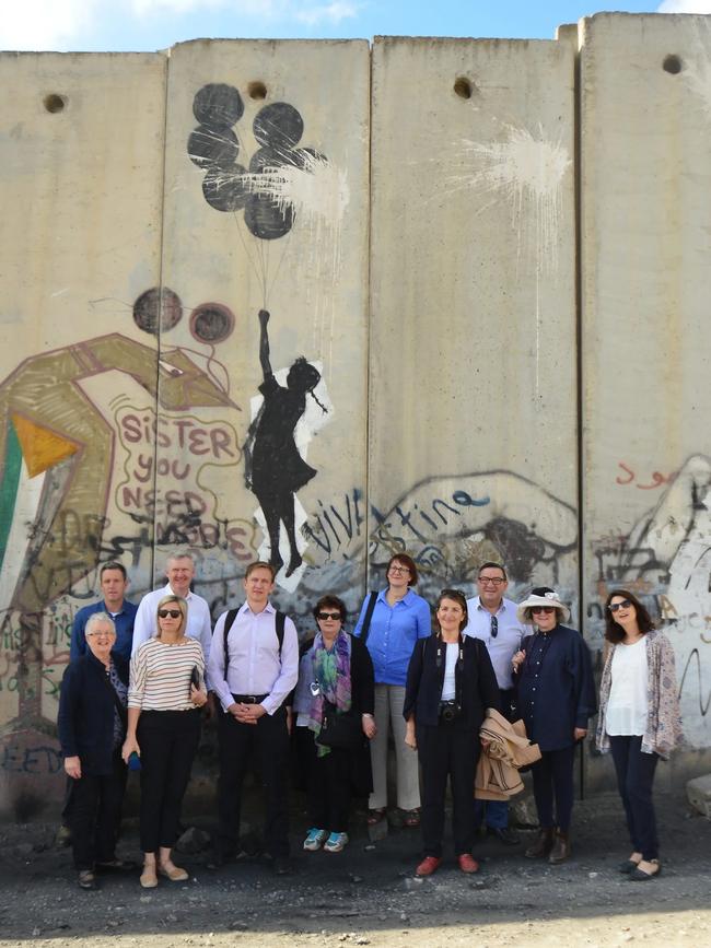 Steve Georganas, third from left, on a study tour to Palestine in 2017. On the left are fellow Labor MPs Josh Wilson, Tony Burke, Julian Hill and Susan Templeman.