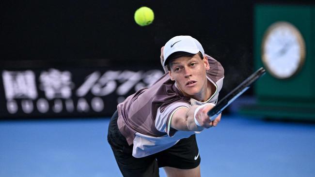 Italy's Jannik Sinner hits a return against Russia's Daniil Medvedev. Picture: AFP