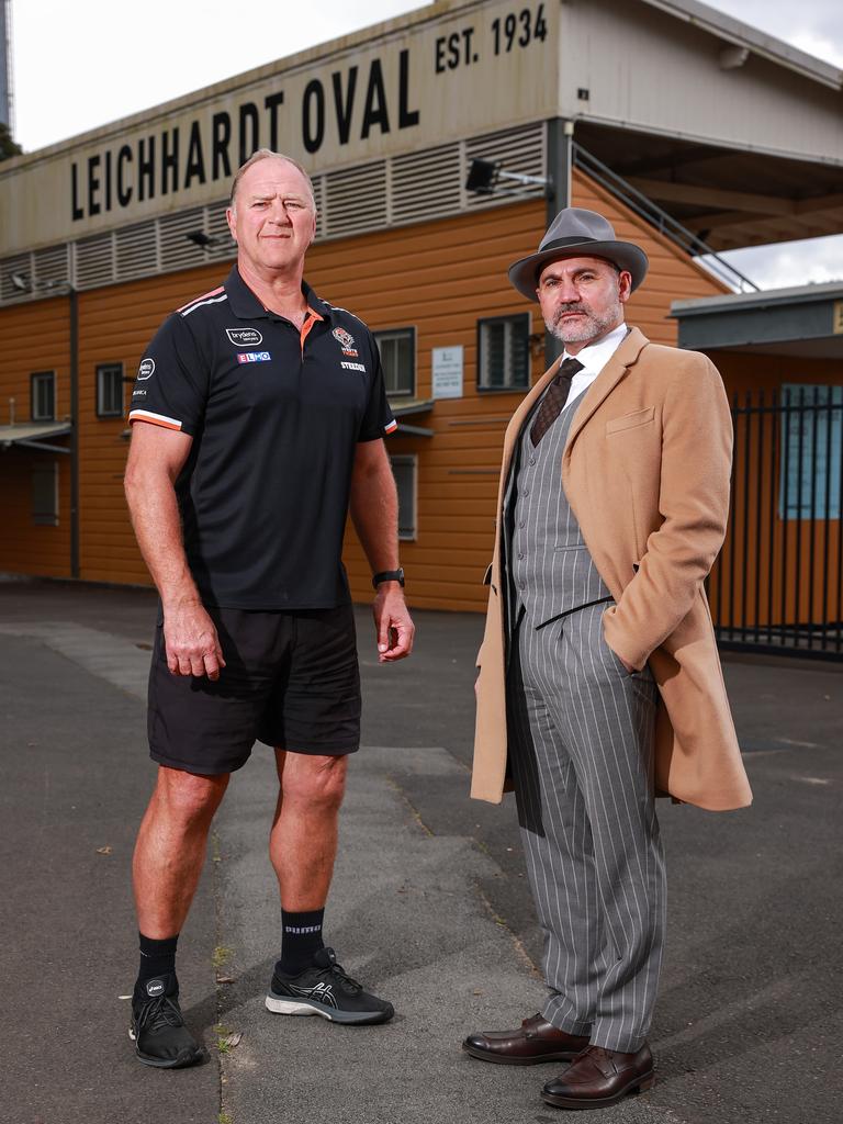 Tigers legend Paul Sironen with Tigers chairman Lee Hagipantelis. Picture: Justin Lloyd