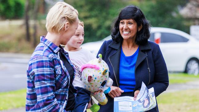 Liberal candidate Roshena Campbell campaigns in the federal seat of Aston on Thursday. Picture: Aaron Francis